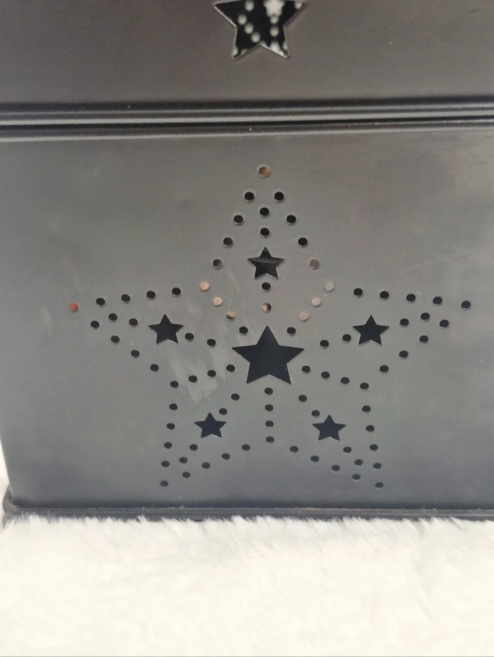 Rustic Black Punched Tin Accent/Nightlight Etched Glass Stars Primitive Decor